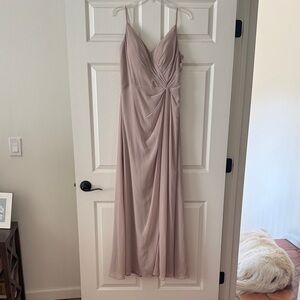 Sleeveless Mauve V-Neck Draped Bridesmaid Dress
